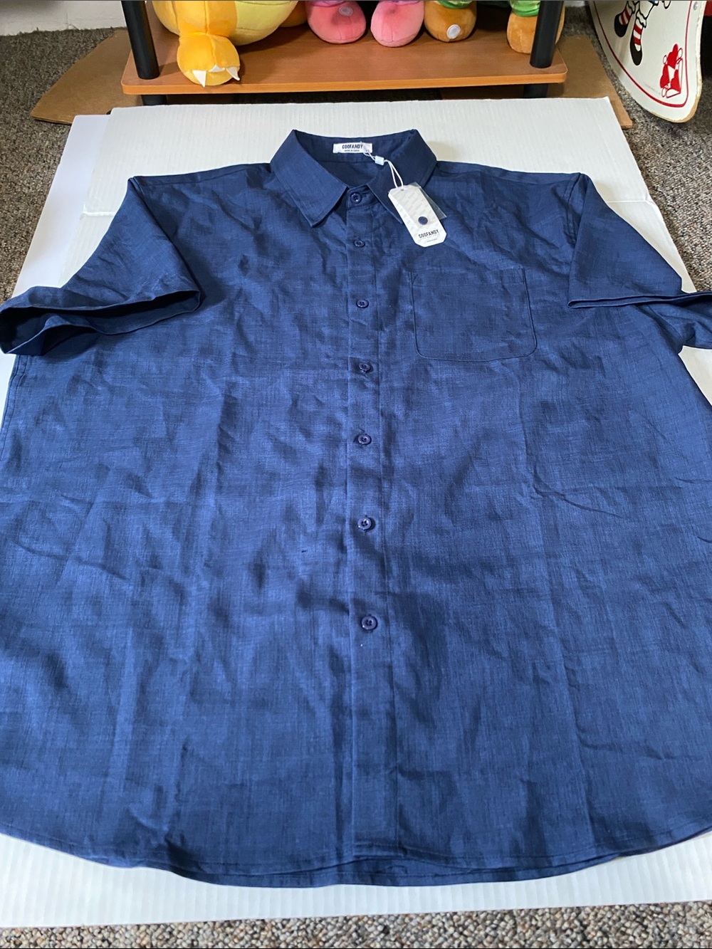 NWT Coofandy Navy Blue Button Down Shirt Men 2XL